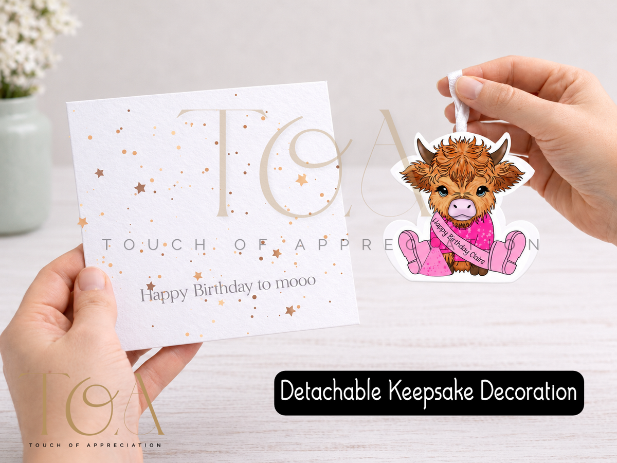 Personalised Highland Cow Birthday Card with Detachable Keepsake