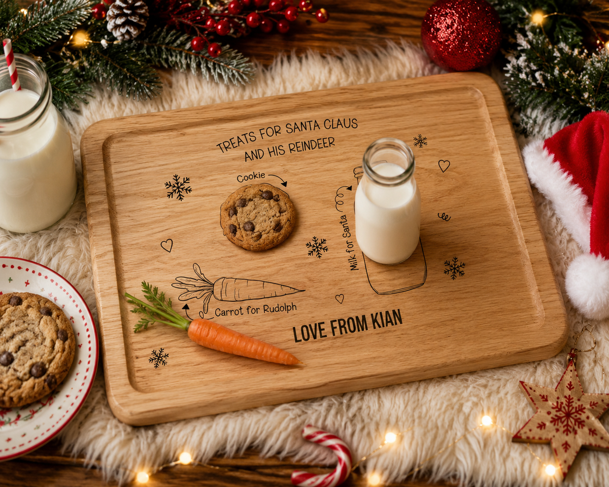 Personalised Santa Treat Board | Christmas Eve Tray | Santa Cookie Board | Reindeer Treat Board | Wooden Christmas Eve Board | Personalised Santa Plate