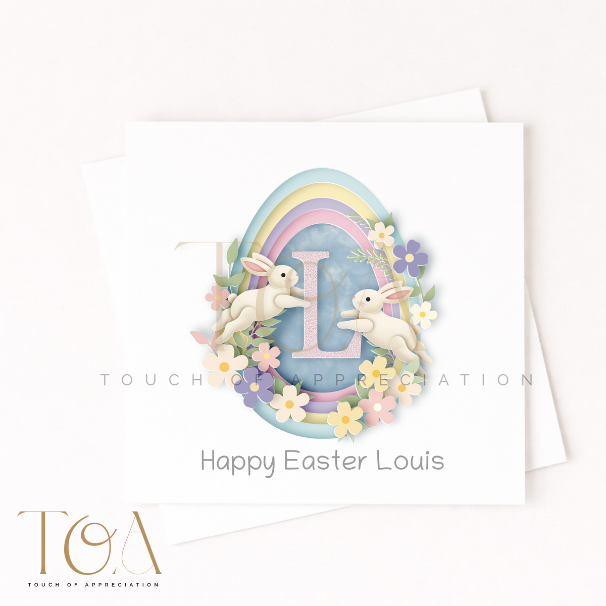 Personalised Easter Paper Cut Card with Initial & Name