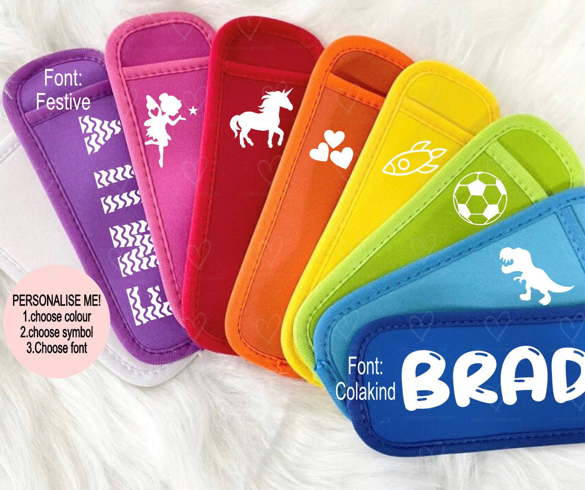 Personalised Ice Lolly Holder | Kids Ice Pop Sleeve | Neoprene Ice Pole Holder | Frozen Hands Saver | Custom Summer Gift for Children