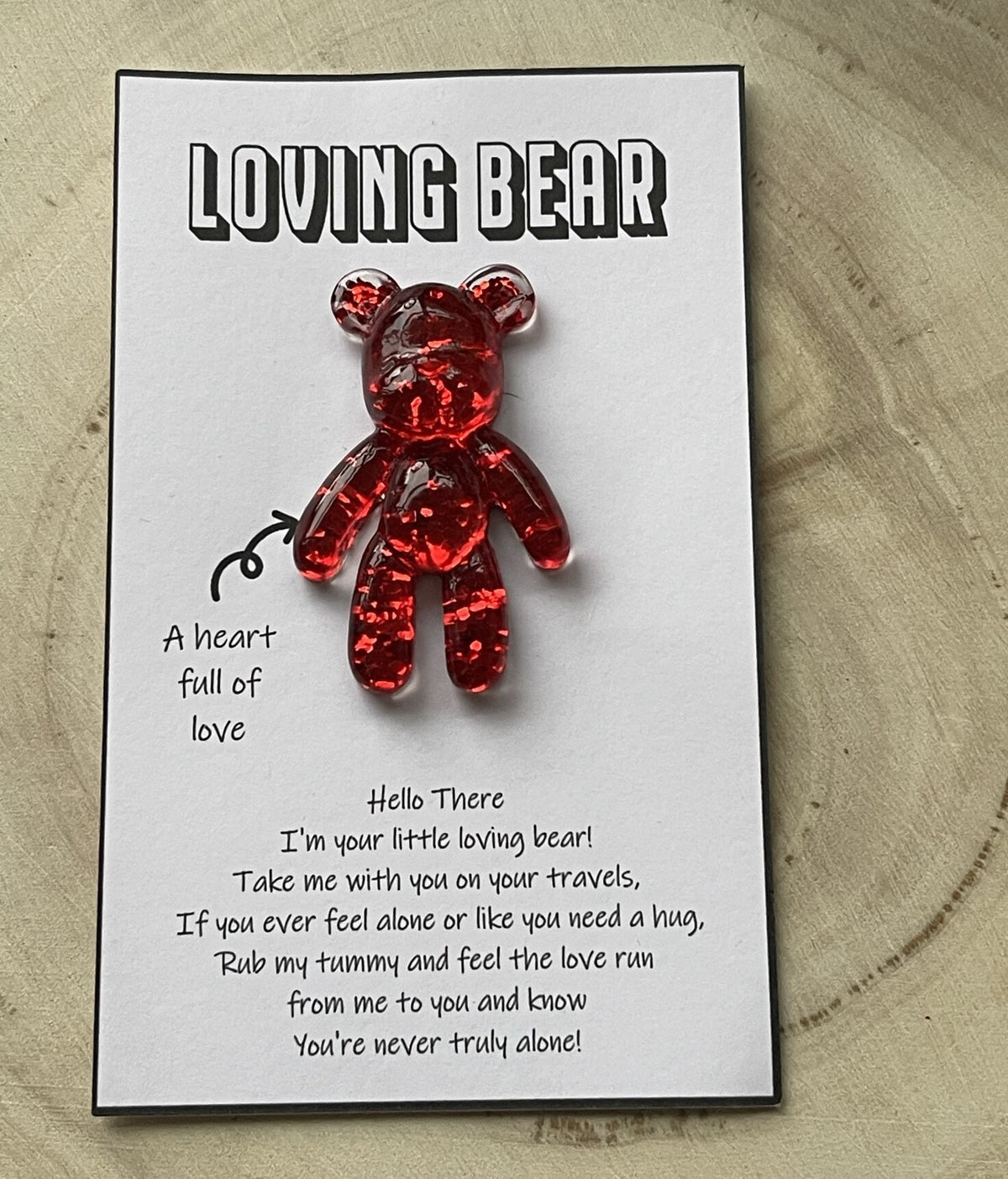 Pocket Hug Loving Bear | Resin Anxiety Comfort Bear | Emotional Support Gift | Glitter Pocket Token | Thinking of You Keepsake
