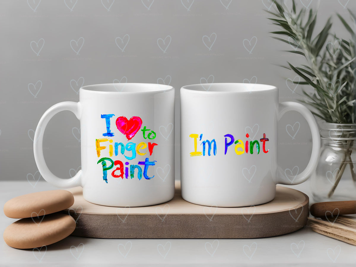 Matching Paint Mug Set | “I Love to Finger Paint / I’m Paint” Mug Duo | Funny Couples Mug Set | Matching Coffee Cups | Gift for Couples