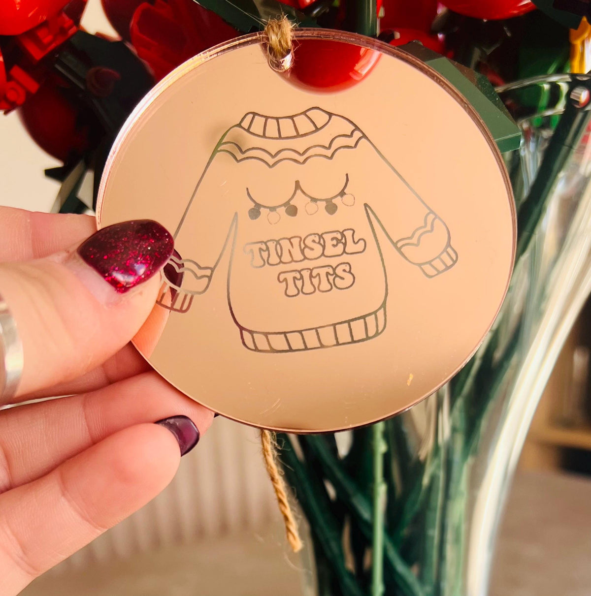 Funny Offensive Christmas Bauble | Rude Acrylic Jumper Design
