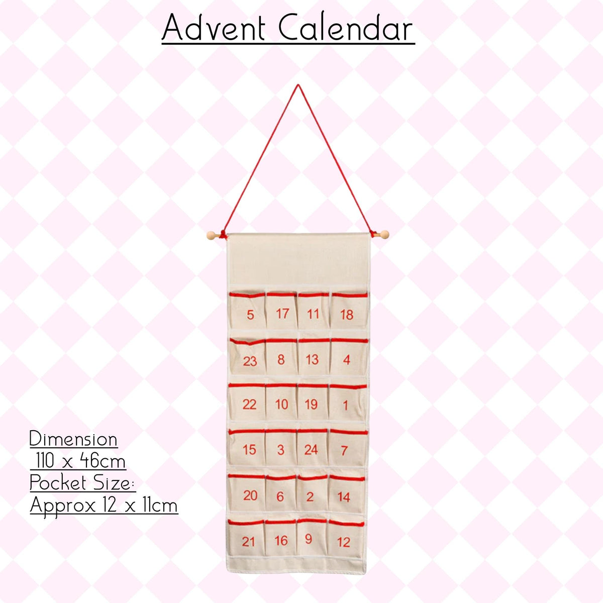 Personalised Reusable Advent Calendar – Family Christmas Countdown with 24 Pockets