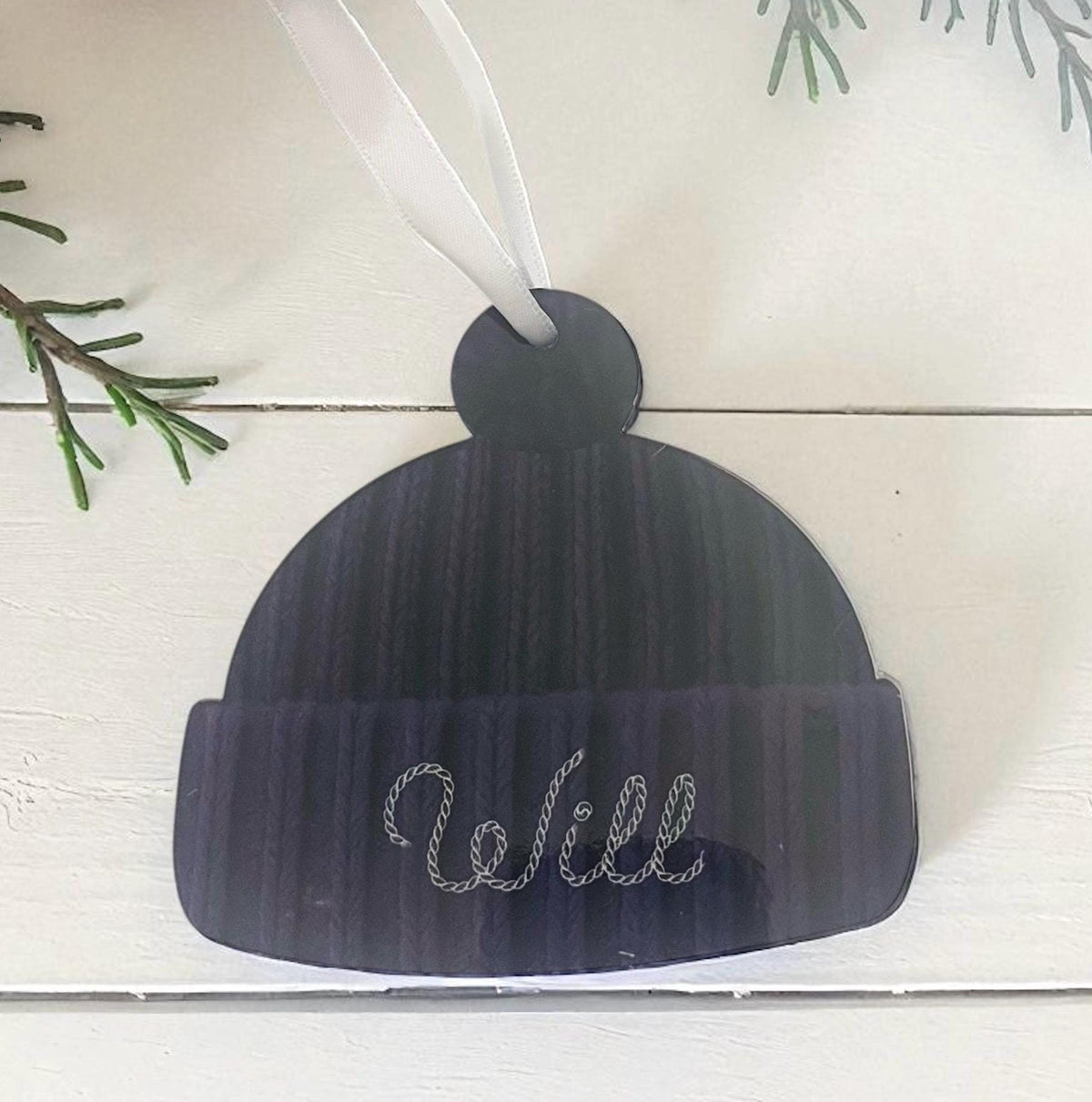 Personalised Bobble Hat Christmas Decoration | Custom Name Christmas Ornament | Acrylic Winter Hat Bauble | Personalised Tree Decoration | Christmas Keepsake