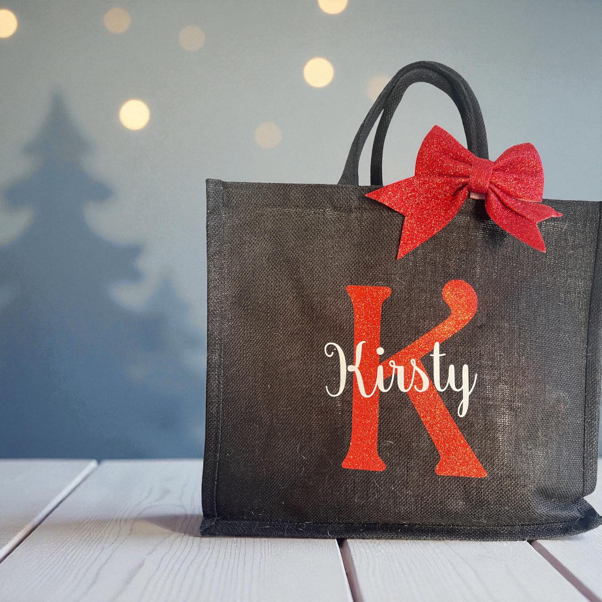 Personalised Christmas Gift Bag | Glitter Initial Tote