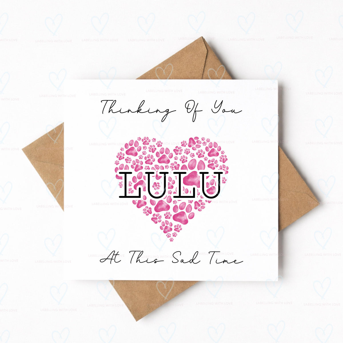 Personalised Pet Loss Card, Custom Dog Memorial Card, Thinking of You Sympathy Card, Paw Print Heart Bereavement Card