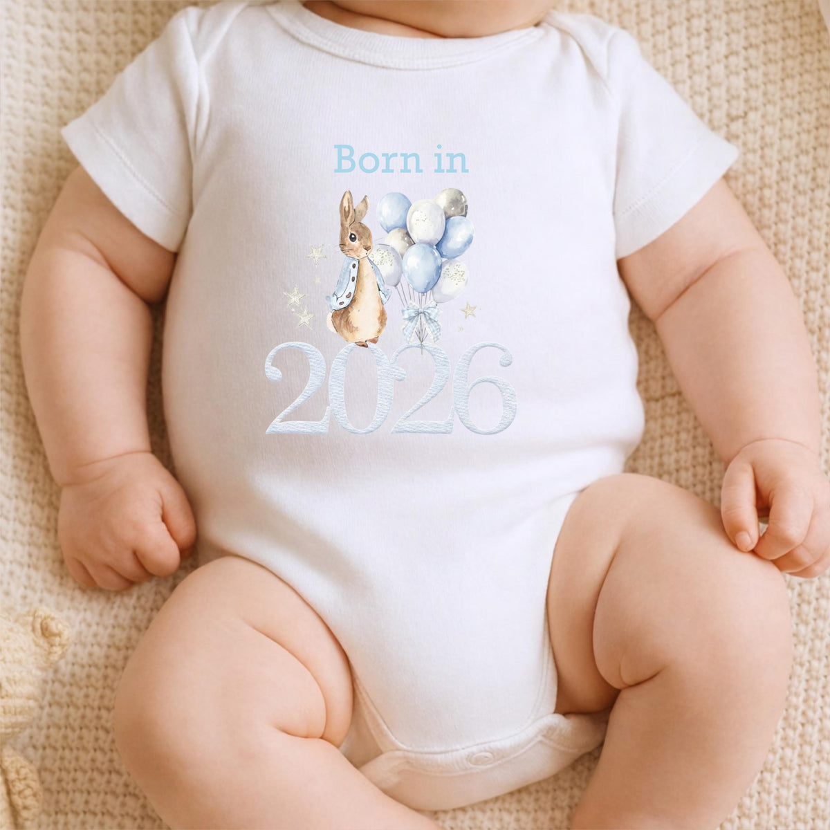 Born in 2026 Baby Bodysuit | Watercolor Bunny Balloons | Newborn Gift | Baby Shower Gift