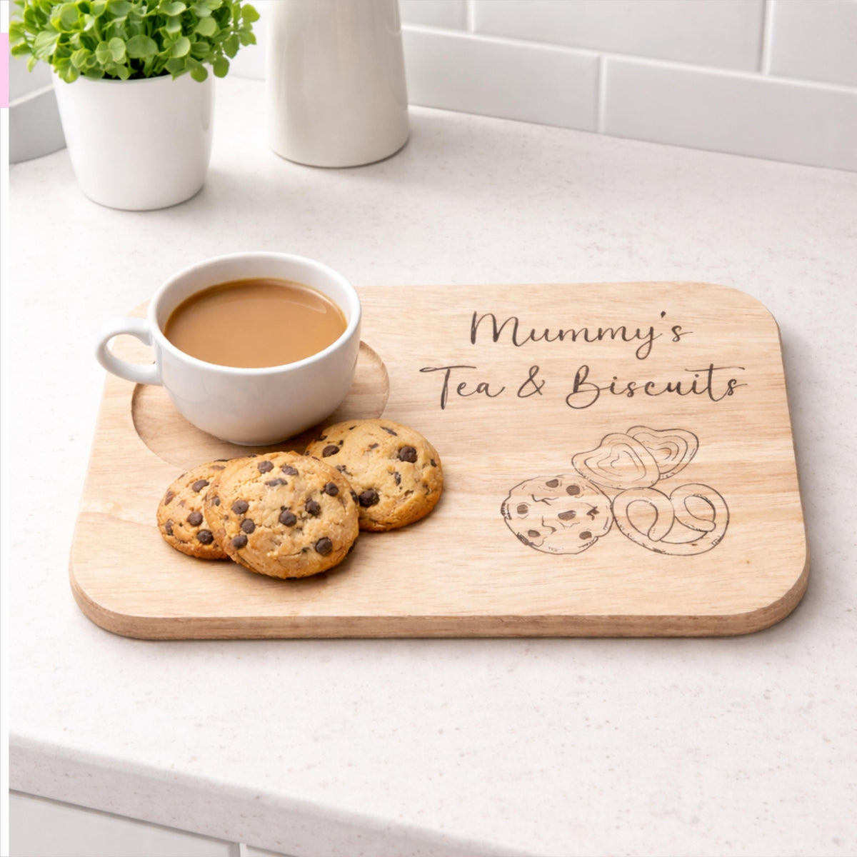 Personalised Engraved Wooden Tea & Bicuit Board