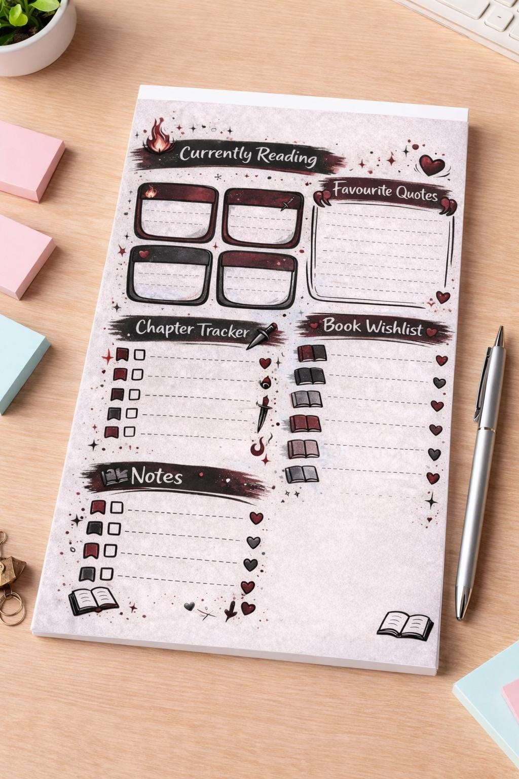 Reading Tracker Notepad A5 | Tear Off Book Log Planner | Chapter Tracker Wishlist | Book Lover Gift | Cute Stationery Pad