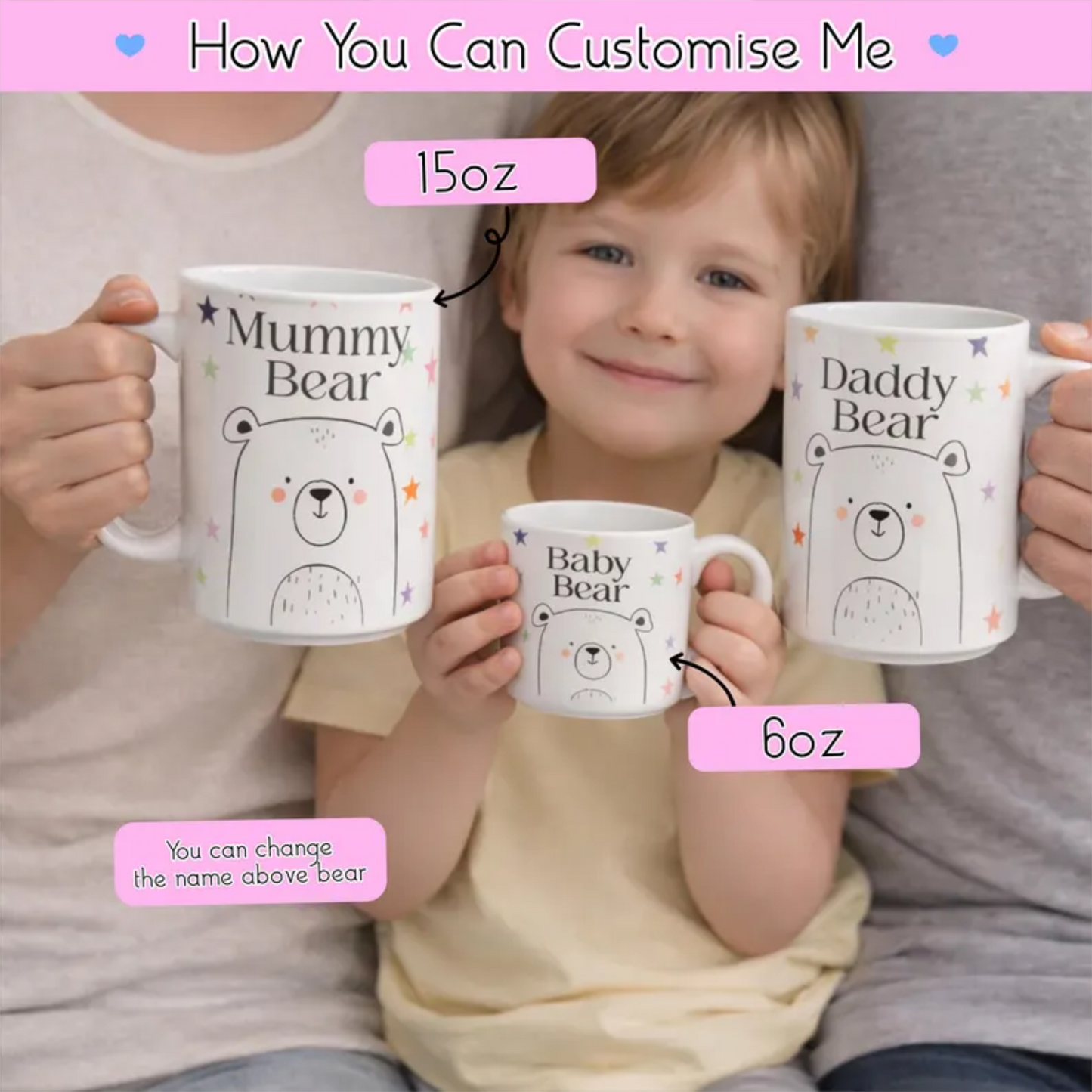 Matching Bear Ceramic Mugs | Baby Bear/Mummy Bear/Daddy Bear | Bear Cup | Matching Cup | personalized Bear Mug | Family mug set