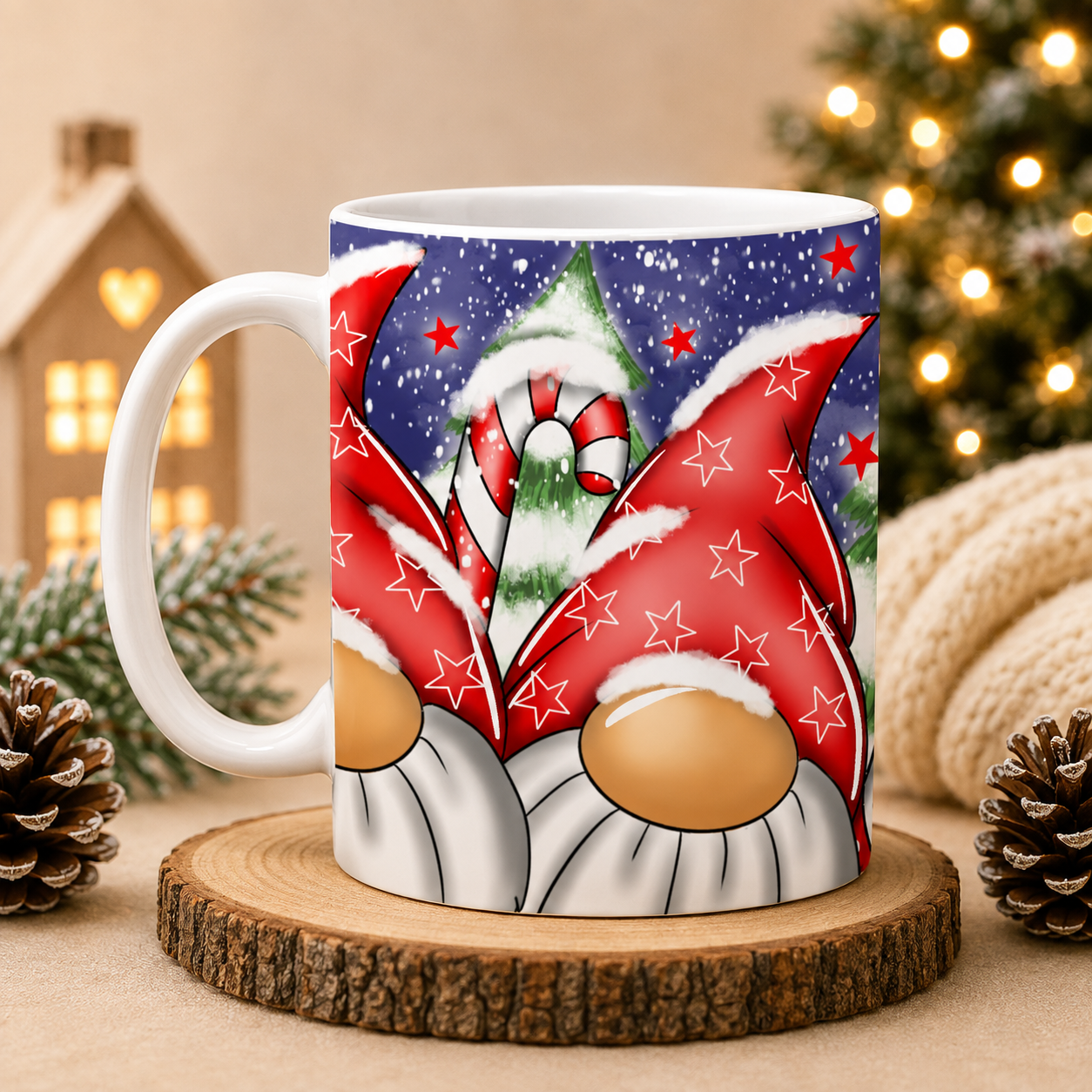Red Christmas Gonk Mug – Festive Gnome Candy Cane 11oz Mug