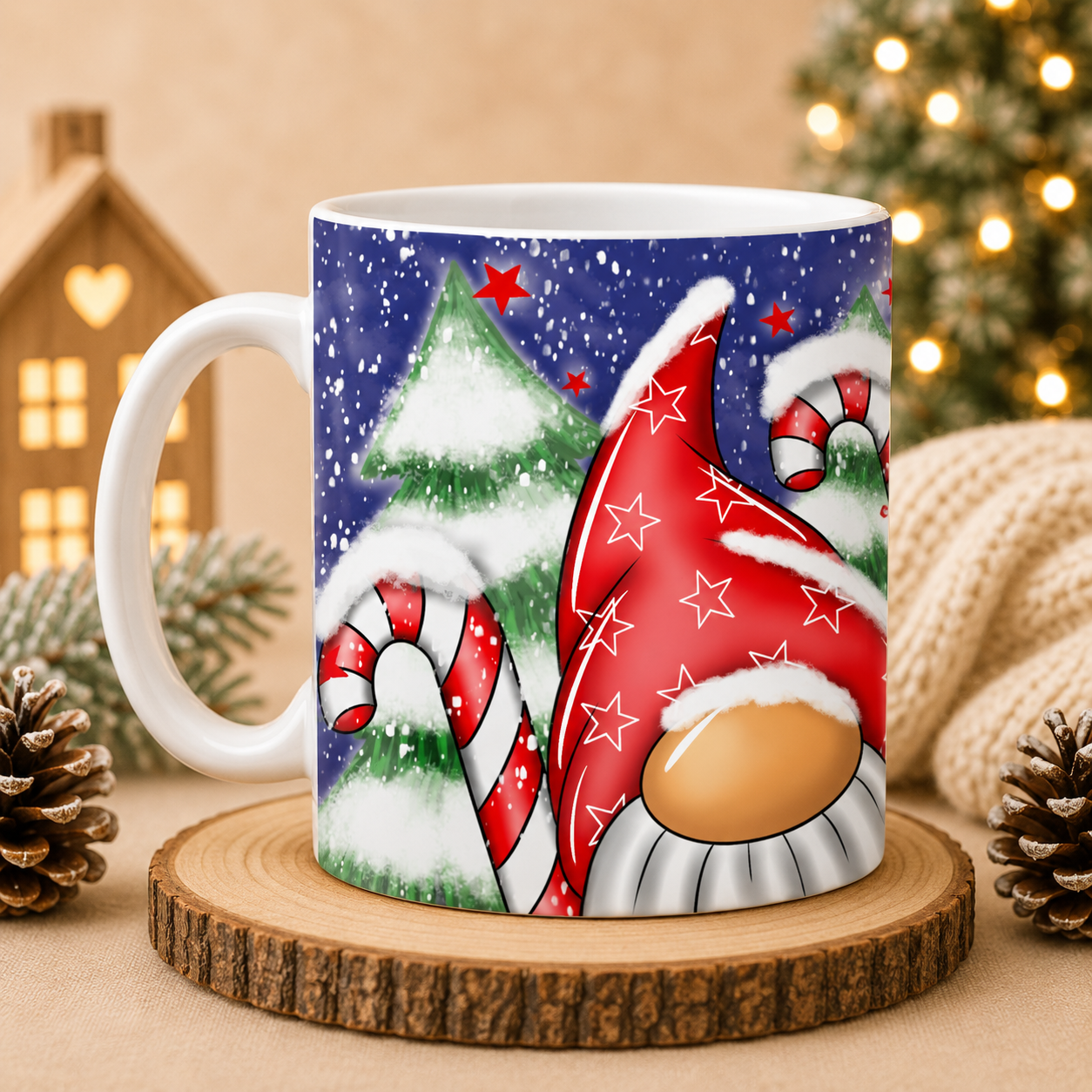 Red Christmas Gonk Mug – Festive Gnome Candy Cane 11oz Mug