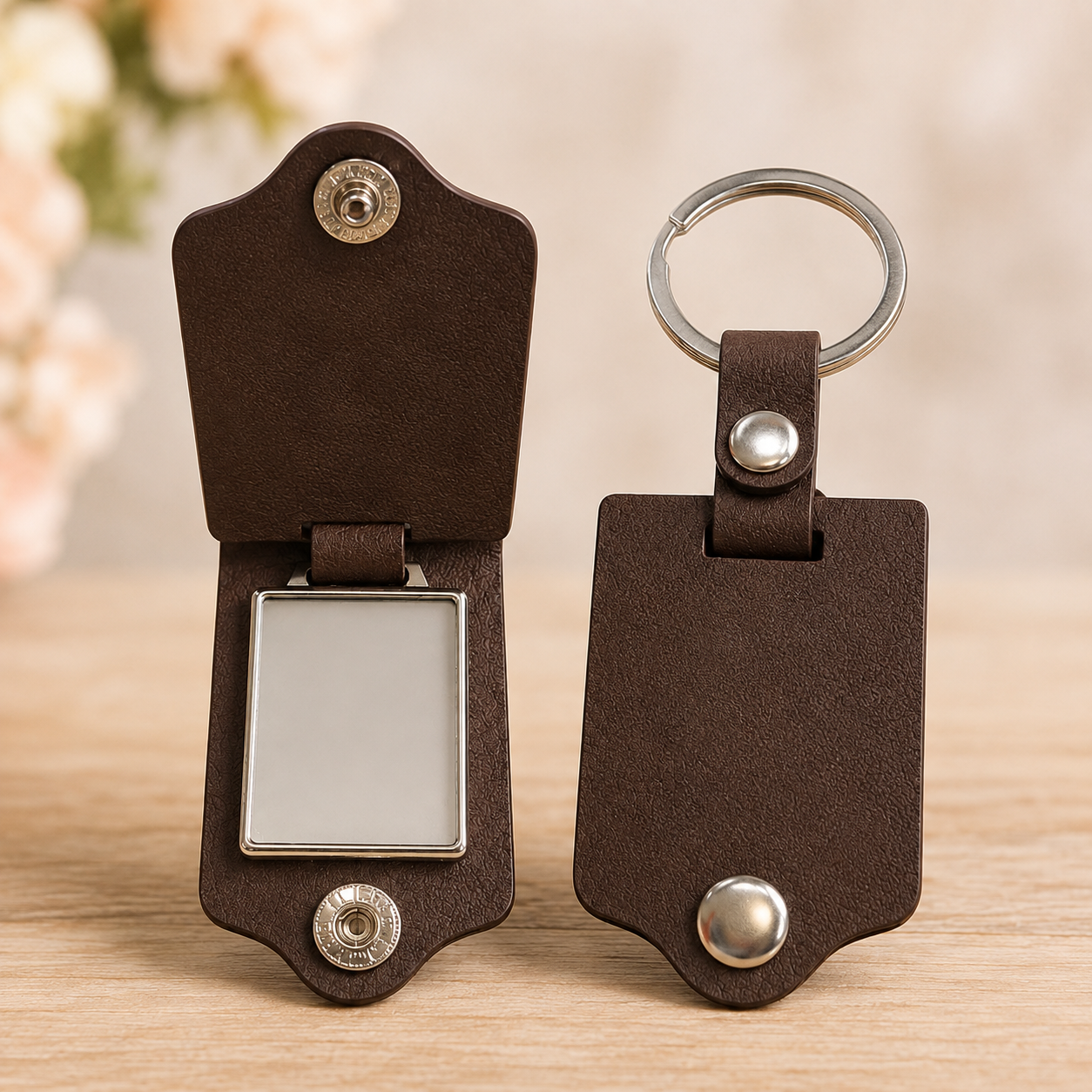 Personalised Leather Photo Keyring – Custom Photo & Message