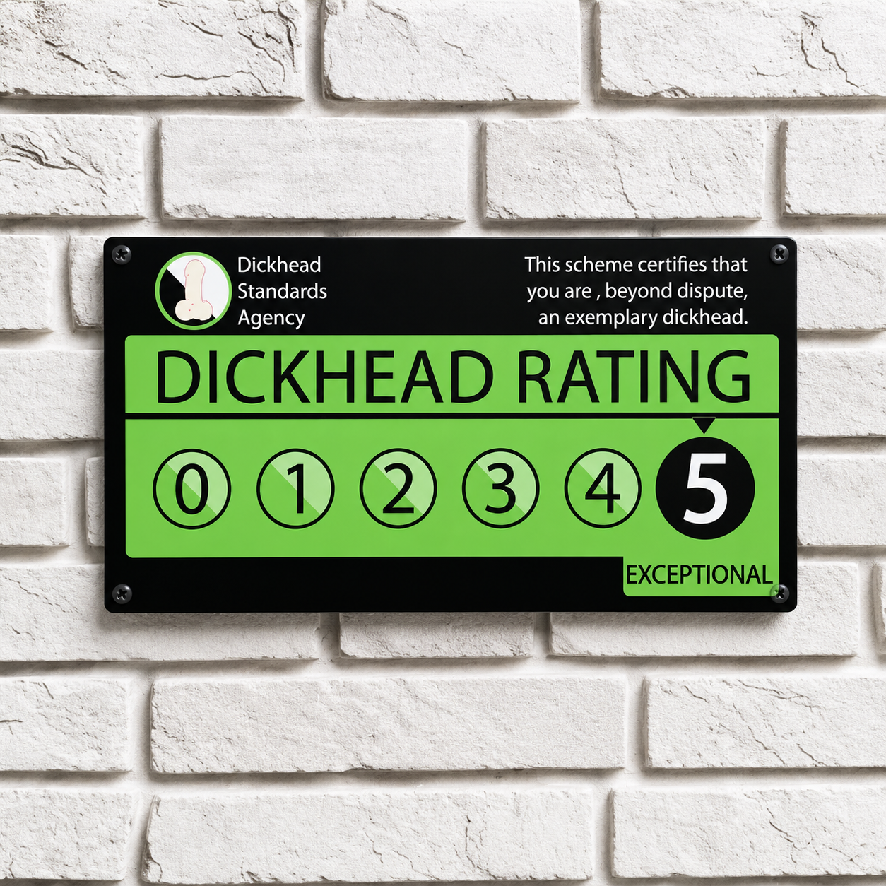 Cunt Rating or Dickhead Rating Sign - Funny Novelty UV Printed Plaque