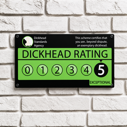 Cunt Rating or Dickhead Rating Sign - Funny Novelty UV Printed Plaque