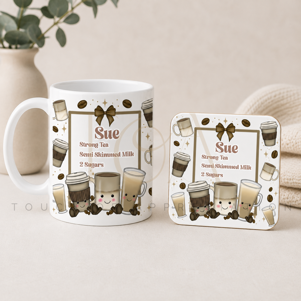 Personalised Coffee Lover Mug & Coaster Gift Set – Custom Name & Coffee Order