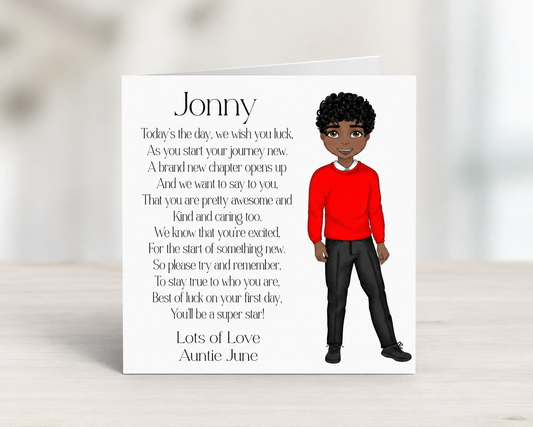 Personalised Boys First Day of School Card | Custom Character School Card
