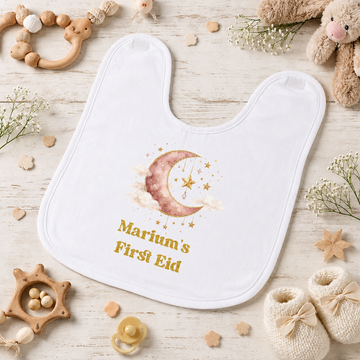 Personalised First Eid Baby Bib – Moon & Stars