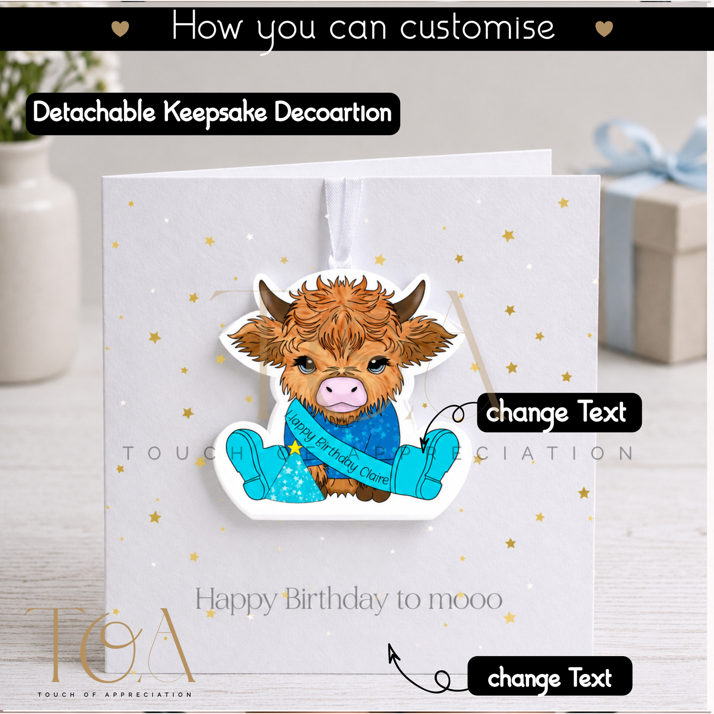 Personalised Highland Cow Birthday Card with Detachable Keepsake
