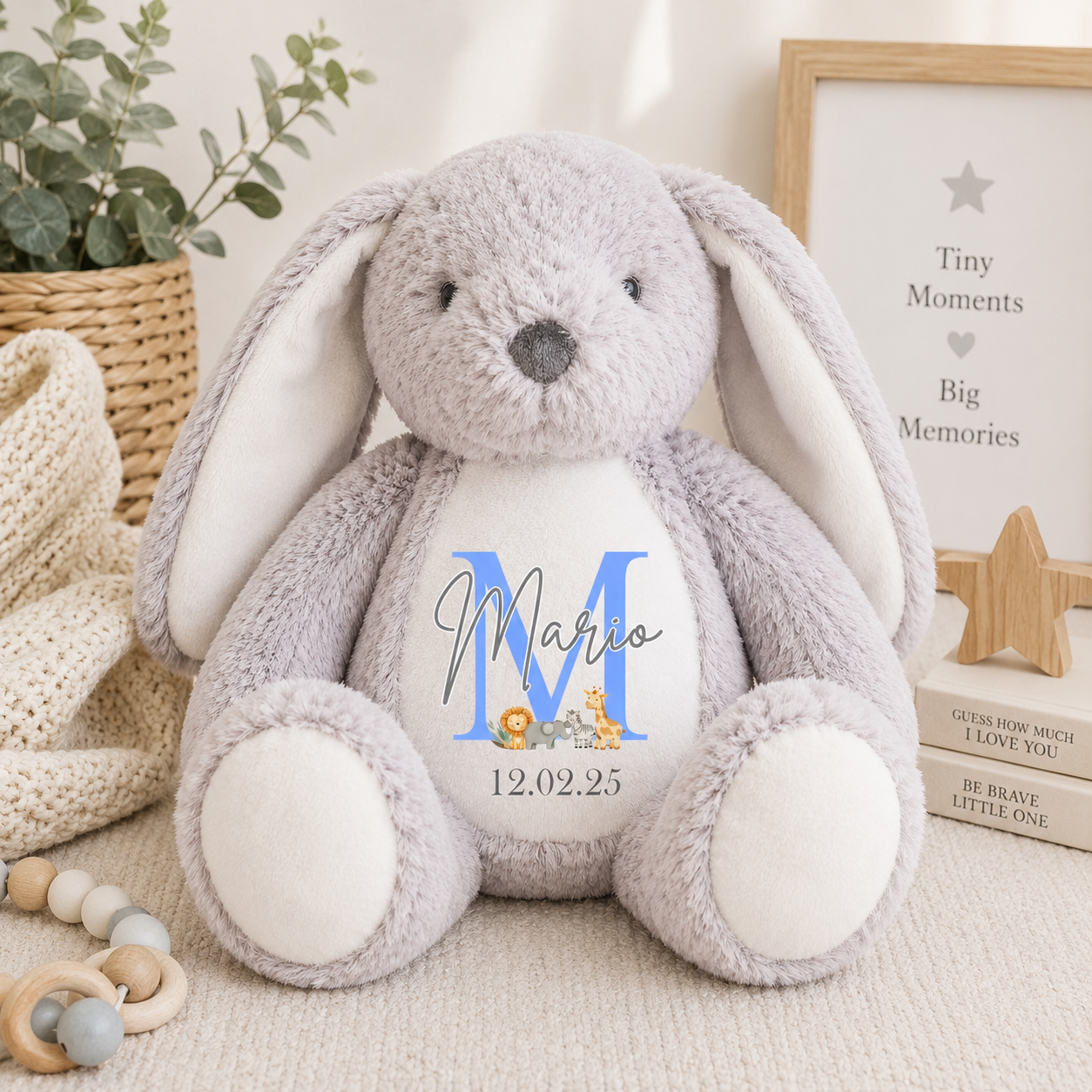 Personalised Safari Bunny Teddy | Custom Baby Name Bunny | Safari Nursery Gift | Personalised Plush Bunny | New Baby Keepsake Teddy | Baby Shower Gift