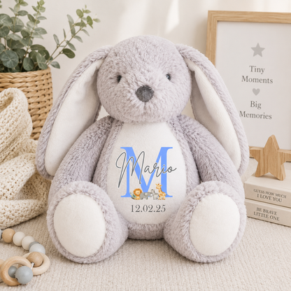 Personalised Safari Bunny Teddy | Custom Baby Name Bunny | Safari Nursery Gift | Personalised Plush Bunny | New Baby Keepsake Teddy | Baby Shower Gift