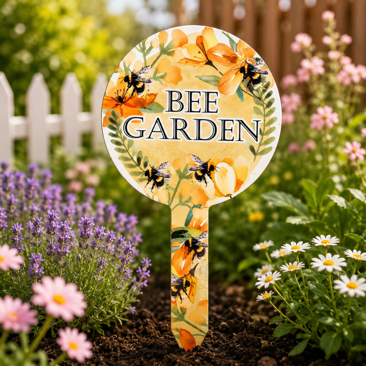 Personalised Bee Garden Acrylic Stake | Bee Lover Garden Sign | Floral Garden Marker | Outdoor Plant Decoration | Bee Friendly Garden Decor