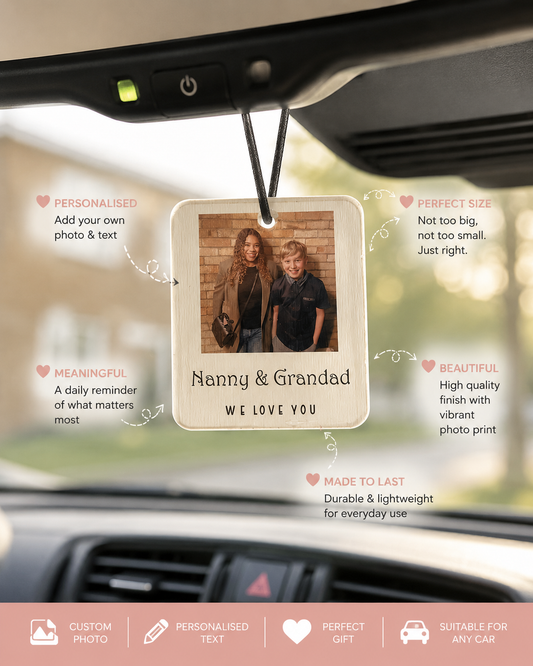 Personalised Photo Car Mirror Hanging Charm | Custom Memorial Car Charm | Acrylic Photo Ornament | Personalised Car Accessory Gift
