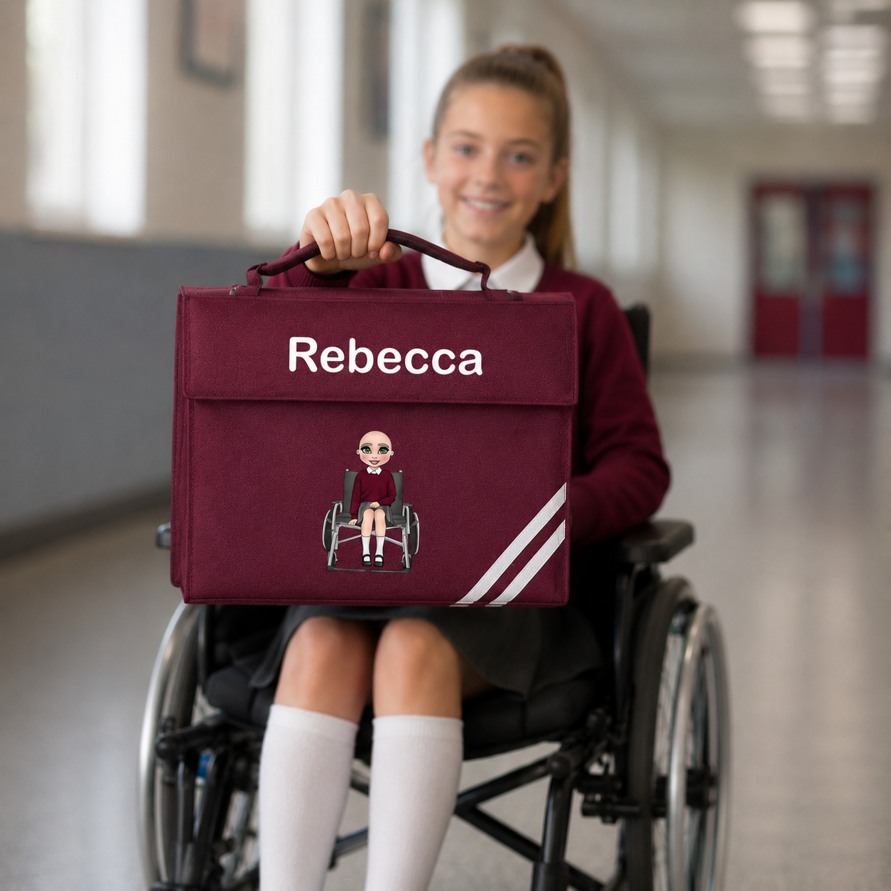 Personalised Book Bag | Character in wheelchair Dolly Book Bag | School book bag | Personalised Character bag | Primary School book bag | Wheelchair Dolly