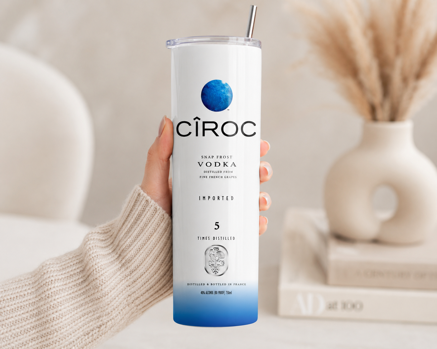 Ciroc Inspired Vodka Bottle Tumbler | 20oz Skinny Tumbler with Straw | Custom Drinks Tumbler | Novelty Vodka Cup Gift | Birthday Gift for Her or Him