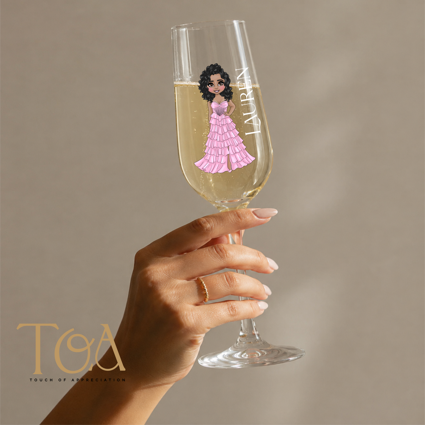 Personalised Prom Champagne Flute Glass – Custom Prom Dolly Design with Name