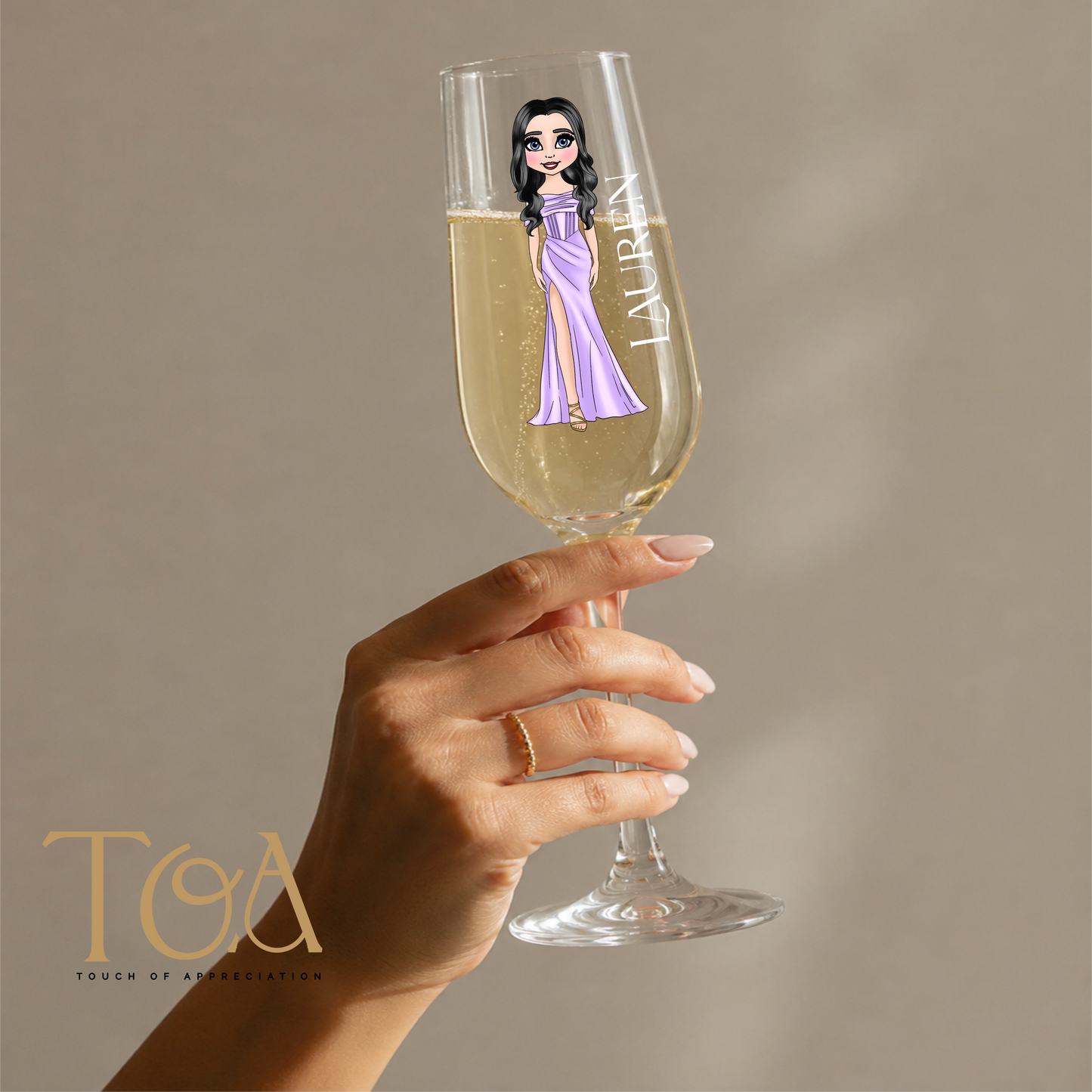 Personalised Prom Champagne Flute Glass – Custom Prom Dolly Design with Name