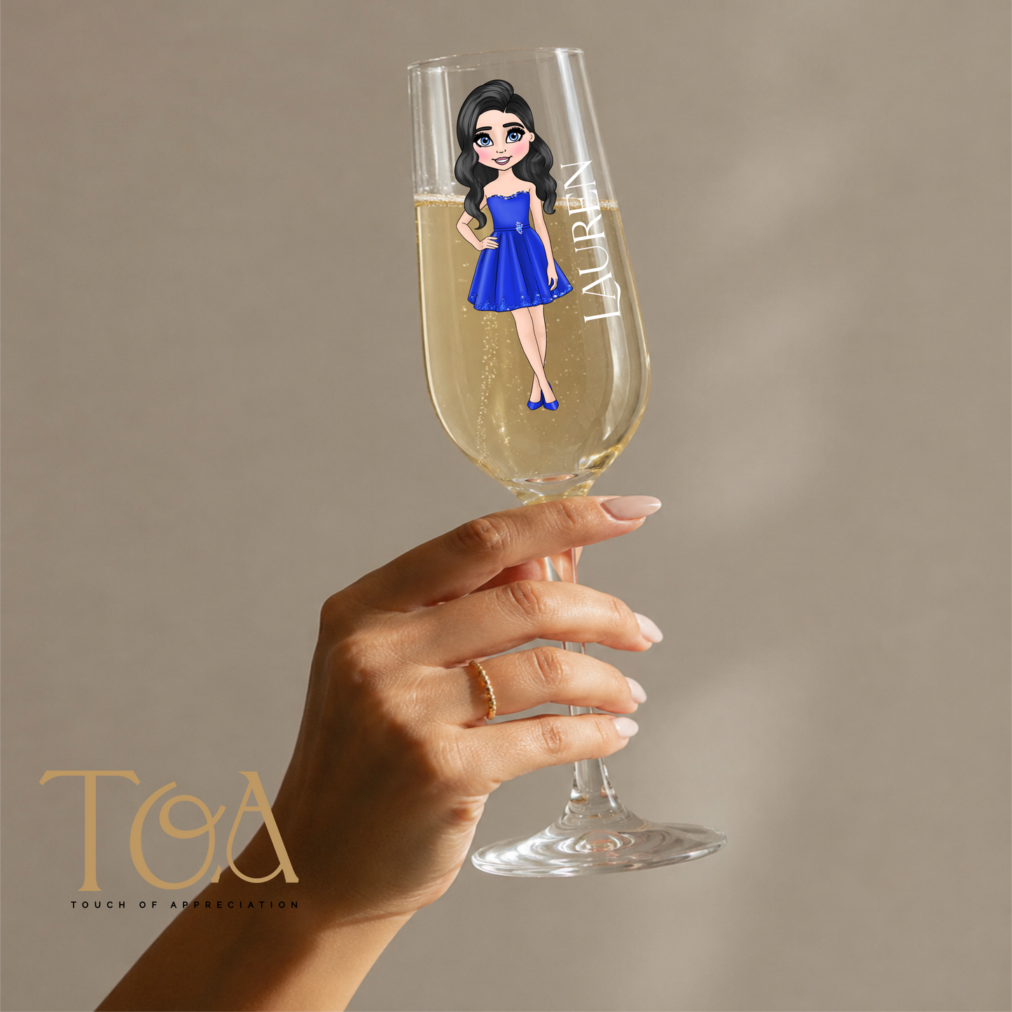 Personalised Prom Champagne Flute Glass – Custom Prom Dolly Design with Name