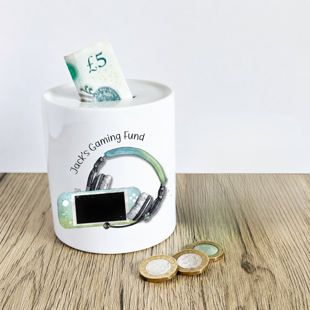 Personalised Gaming Money Box – Gamer Savings Fund Ceramic Money Bank