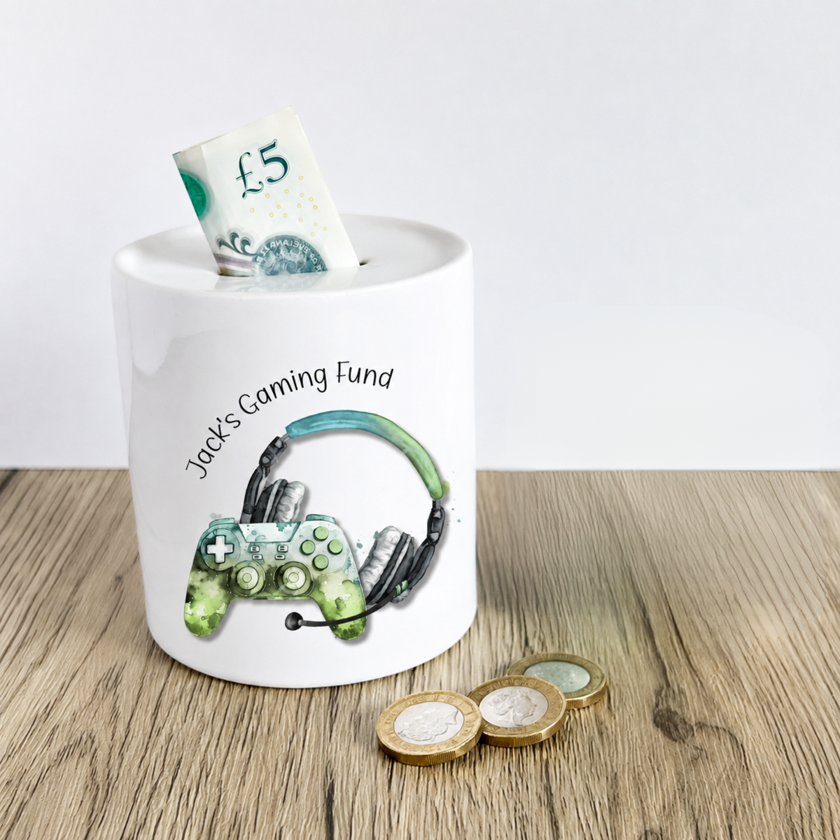 Personalised Gaming Money Box – Gamer Savings Fund Ceramic Money Bank