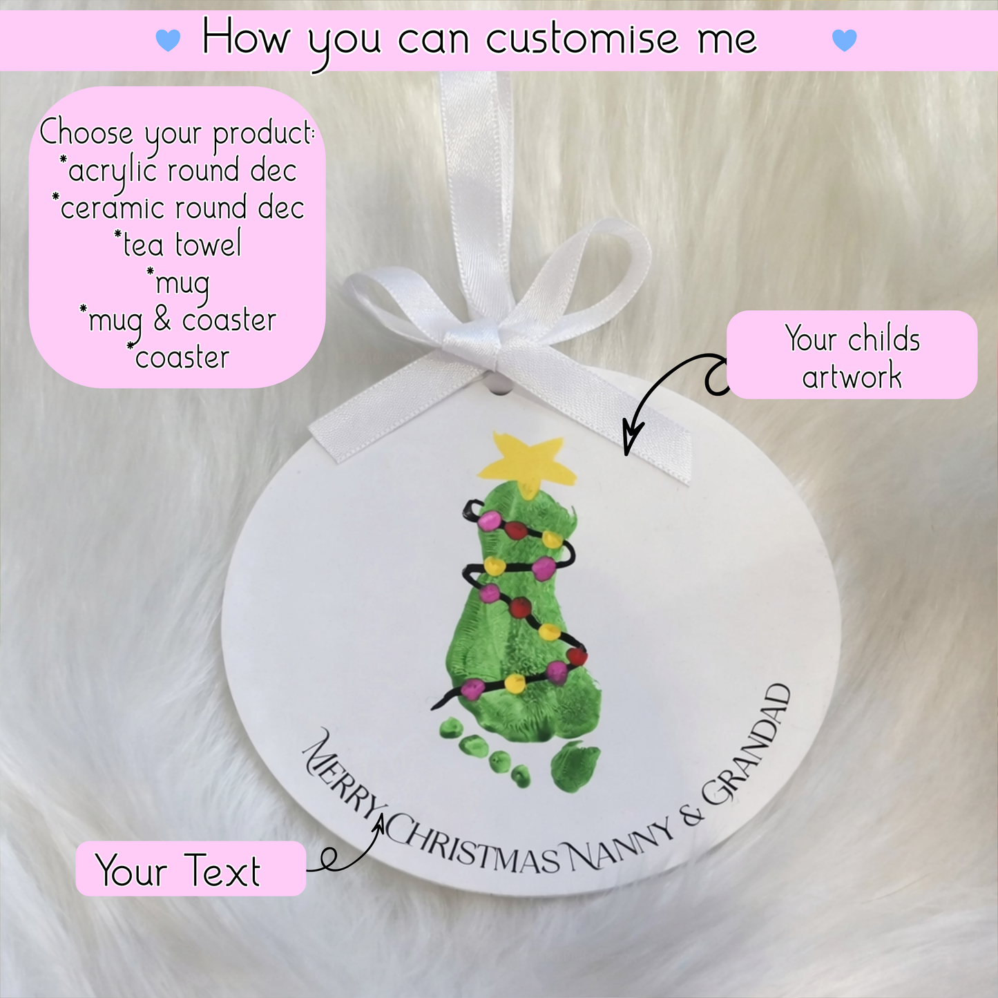Personalised Childs Artwork Gift | Kids Drawing on Mug,Tea Towel,Ornament | Handprint/Footprint Keepsake | Custom Christmas Gift