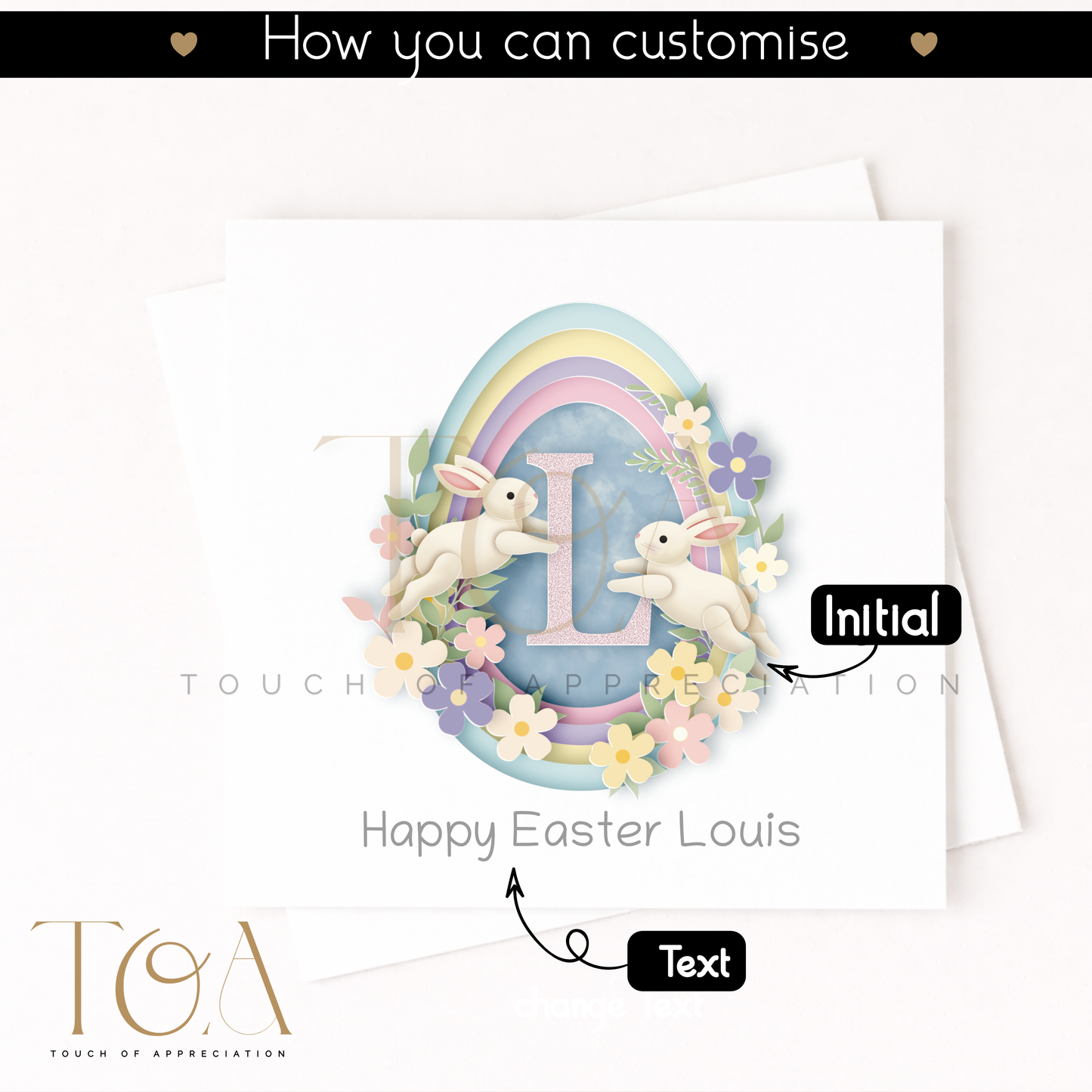 Personalised Easter Paper Cut Card with Initial & Name