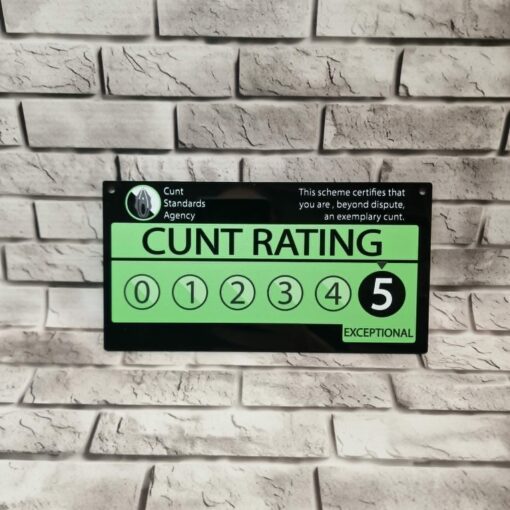 Cunt Rating or Dickhead Rating Sign - Funny Novelty UV Printed Plaque