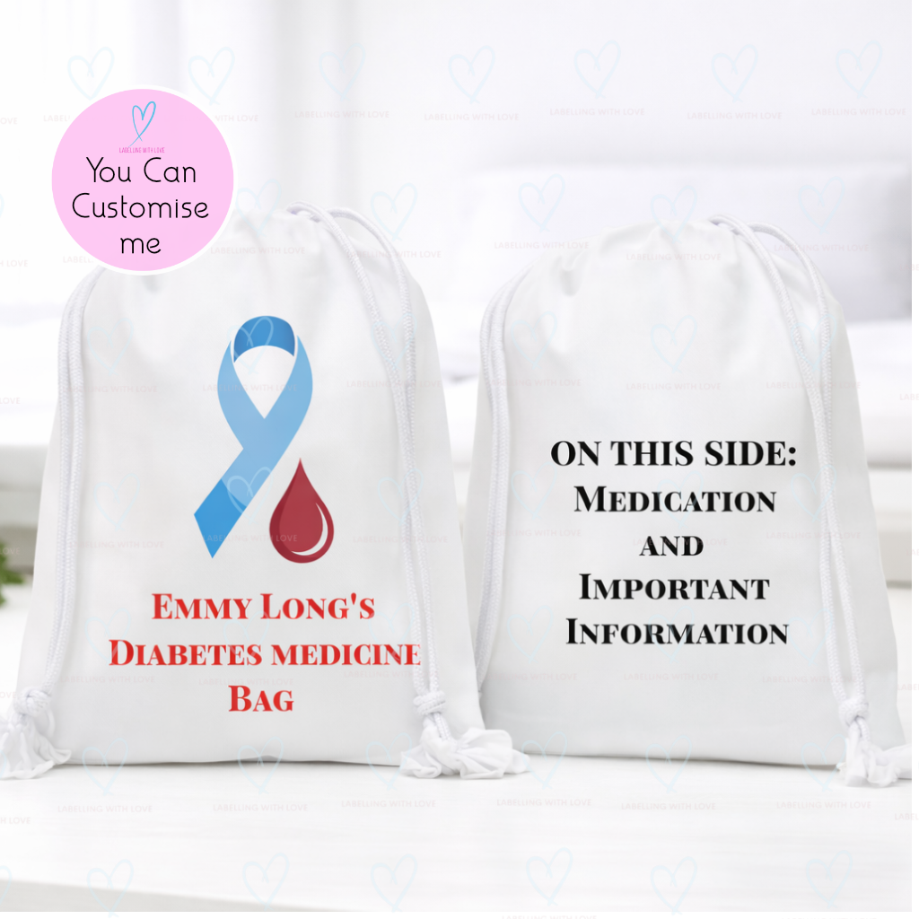 Personalised Diabetes Medicine Bag | Custom Insulin & Medical Kit Bag | Child School Diabetes Supply Pouch | Emergency Medication Drawstring Bag