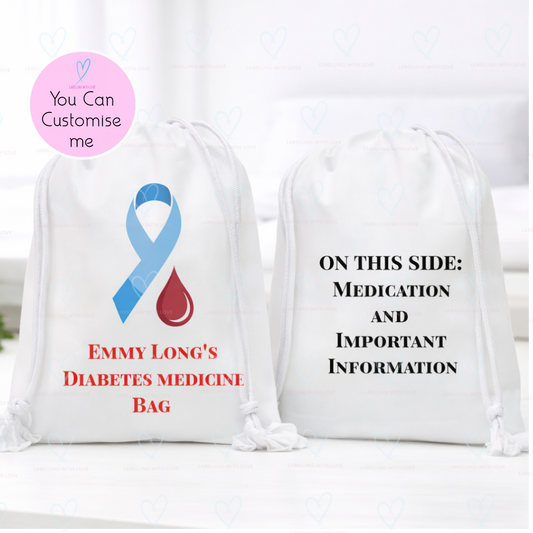 Personalised Diabetes Medicine Bag | Custom Insulin & Medical Kit Bag | Child School Diabetes Supply Pouch | Emergency Medication Drawstring Bag