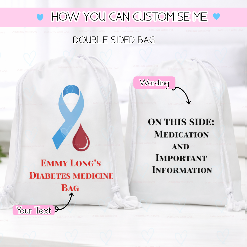 Personalised Diabetes Medicine Bag | Custom Insulin & Medical Kit Bag | Child School Diabetes Supply Pouch | Emergency Medication Drawstring Bag