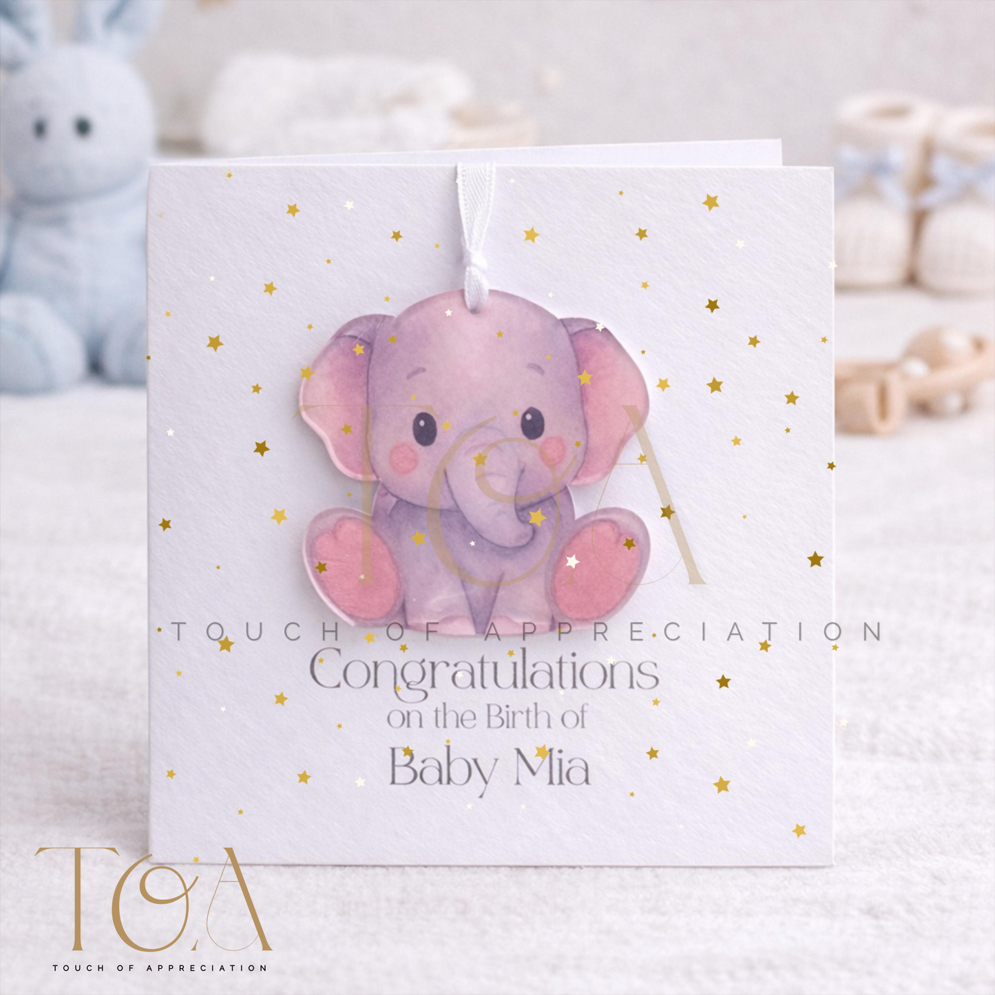 Personalised New Baby Card with Detachable Keepsake Elephant