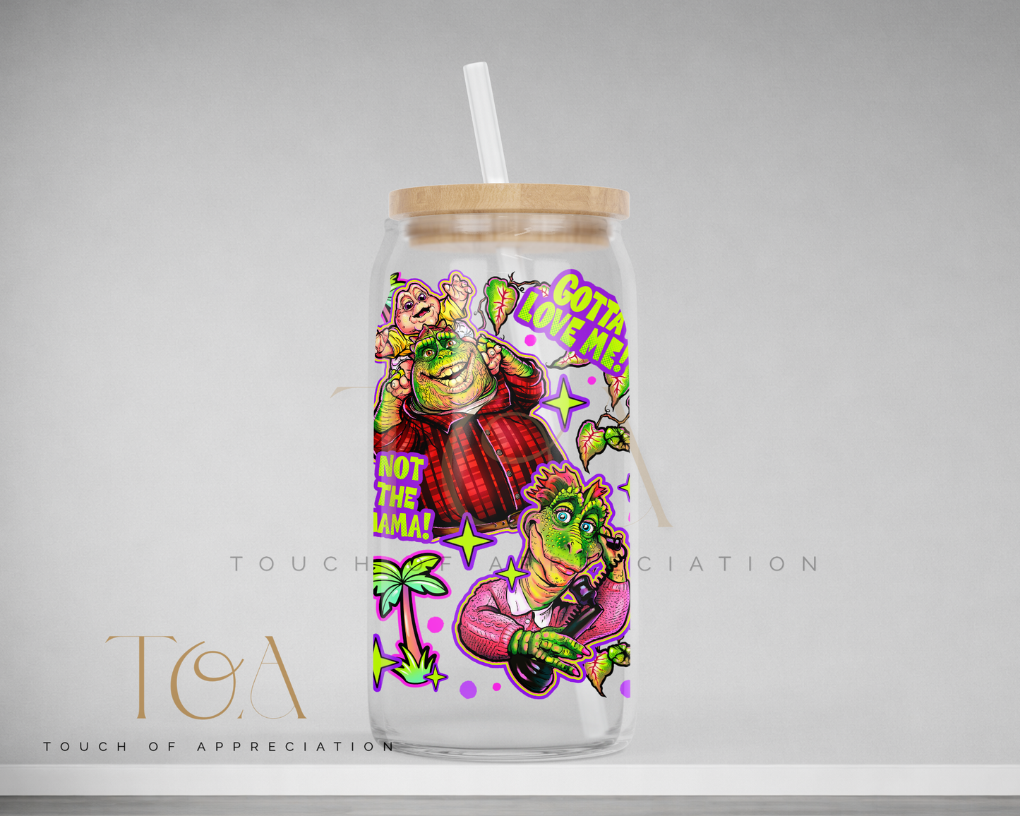 90s Dinosaur Inspired 16oz Glass Can