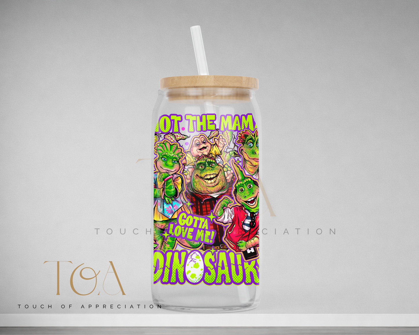 90s Dinosaur Inspired 16oz Glass Can