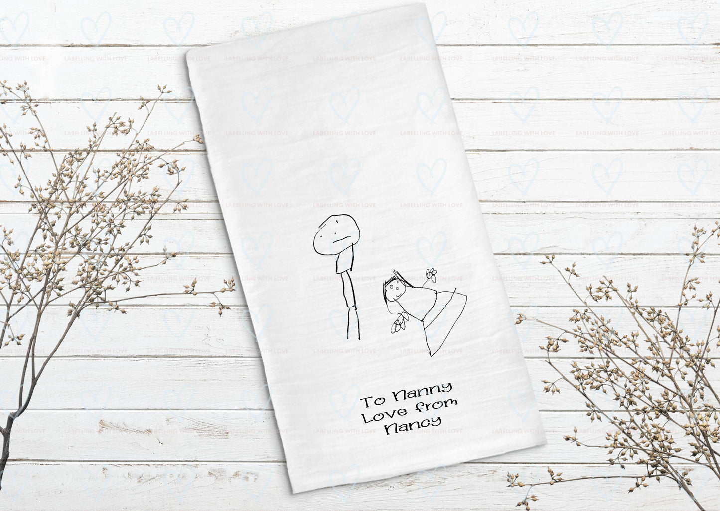 Personalised children drawing tea towel | Gift for Grandparents | Childrens art work | kitchen tea towel