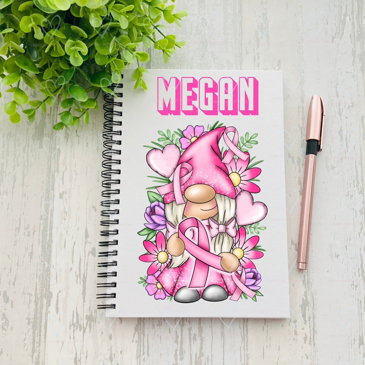 Personalised Gnome notebook | Check your boobies breast cancer notebook | Breast cancer awareness pink ribbon | Breast cancer notebook