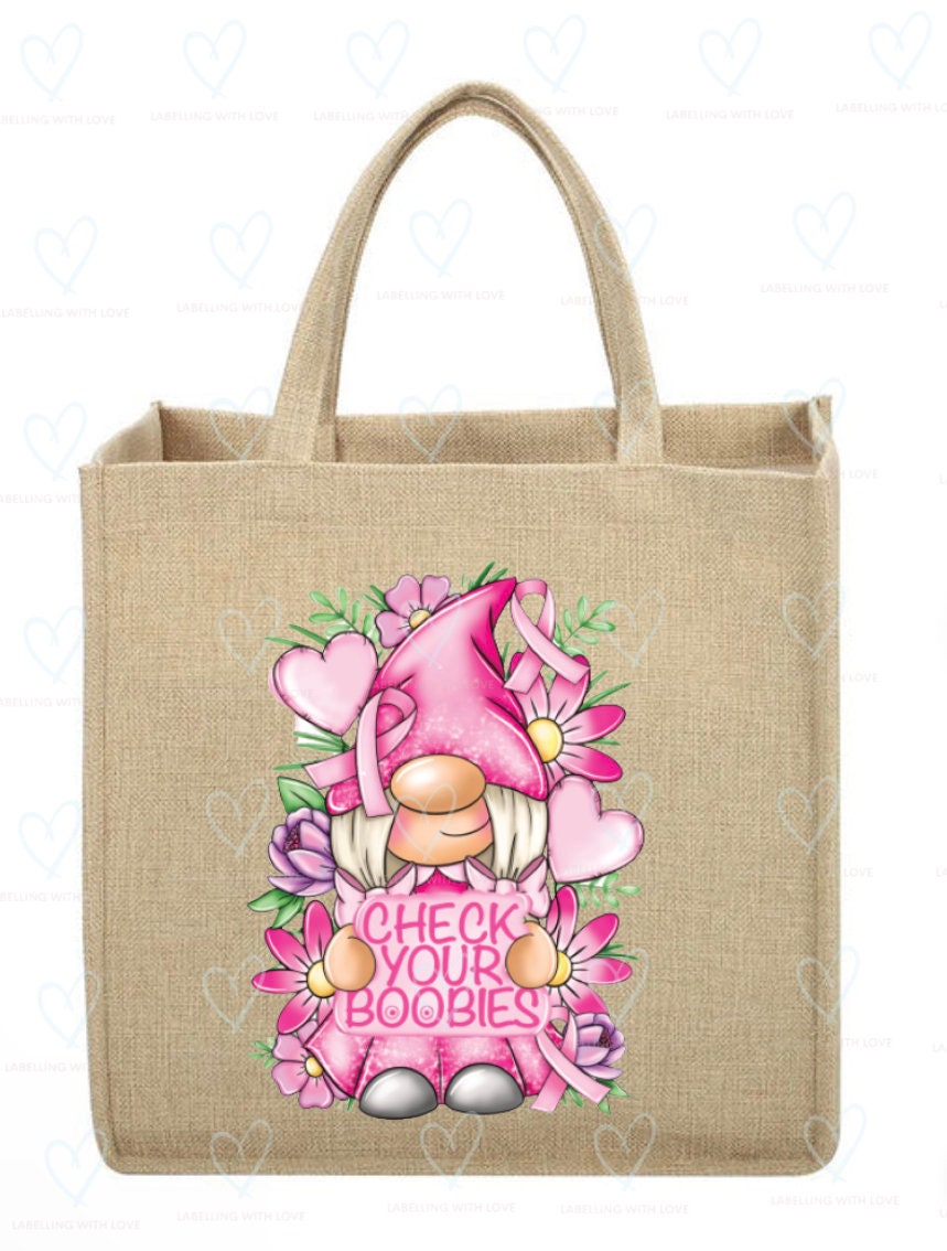 Personalised gnome bag | Breast cancer awareness bag | Cheek your boobies | Tote bag | Shopping bag