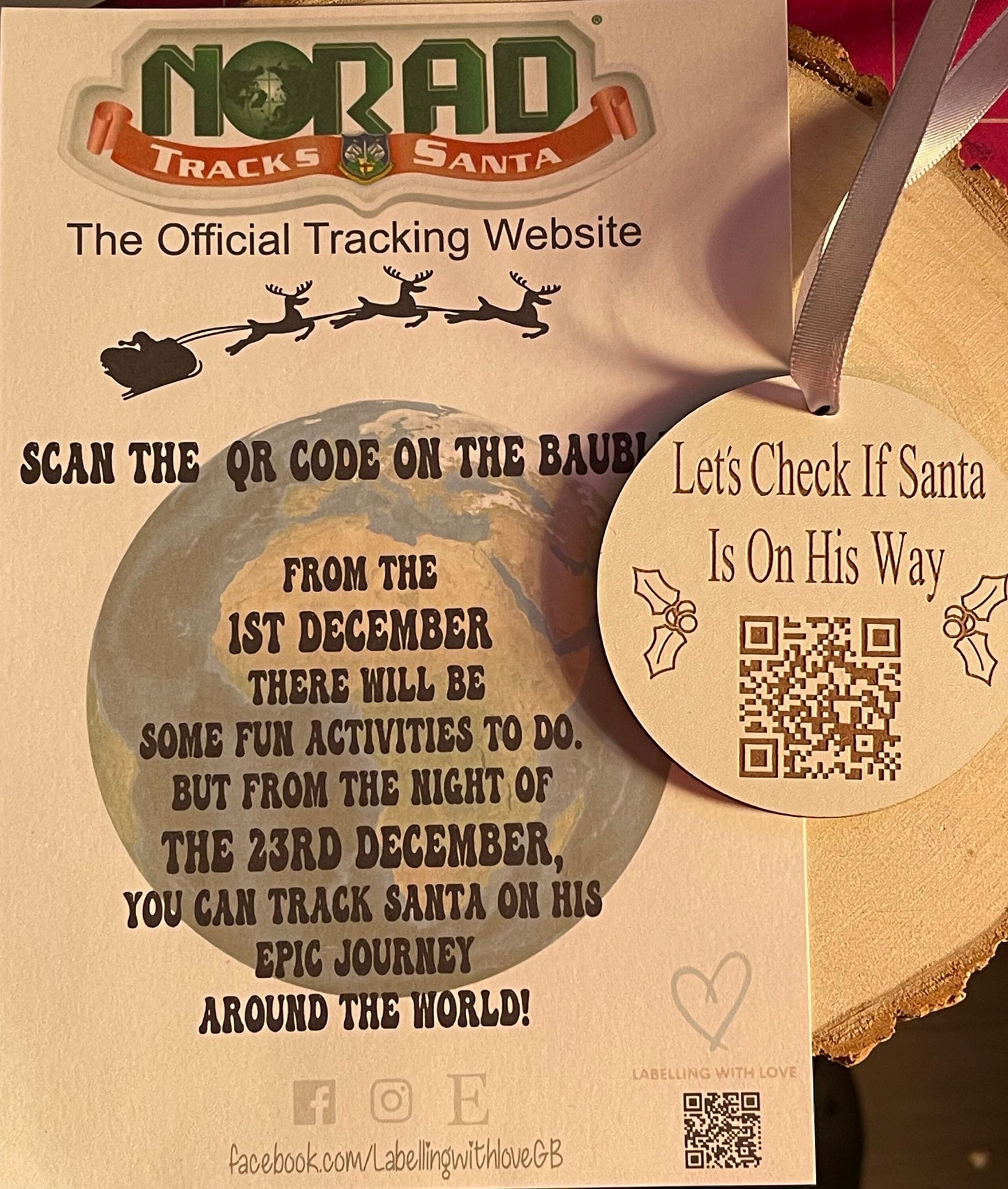 Personalised Santa Tracker Ornament | Santa QR Code Christmas Decoration | Scan to Track Santa | Christmas Eve Keepsake | Wooden Christmas Tree Ornament