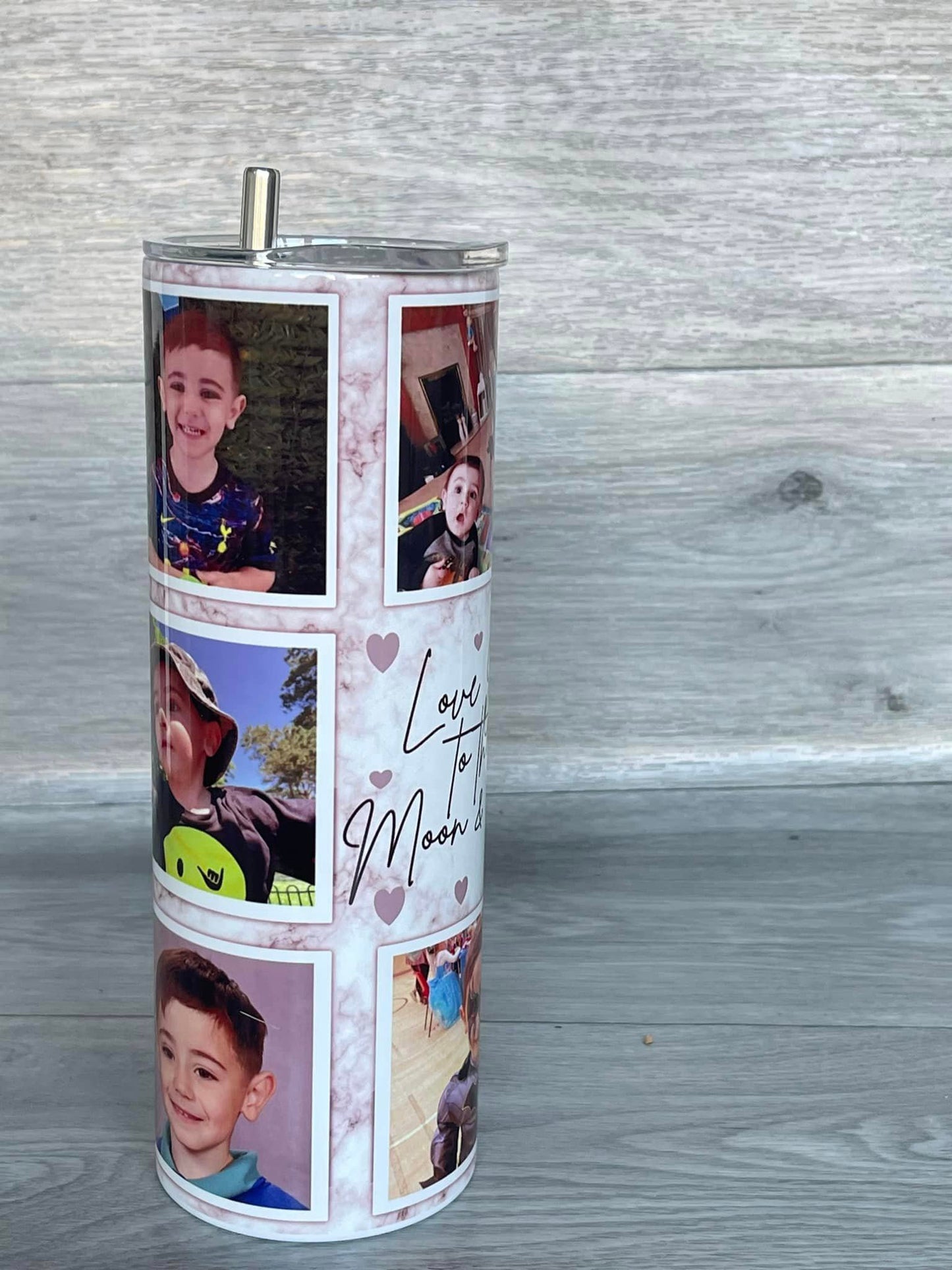 Personalised Photo Tumbler | Metal Tumbler for hot and cold drinks |20oz Stainless Steel Family Photo Skinny Tumbler With Straw