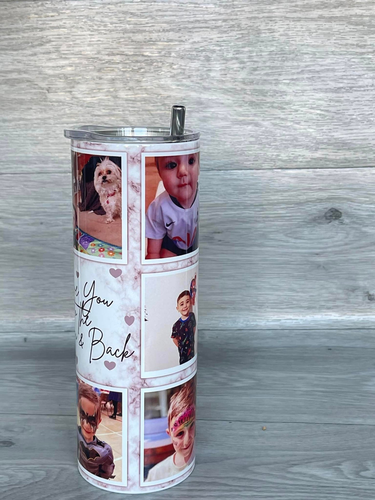 Personalised Photo Tumbler | Metal Tumbler for hot and cold drinks |20oz Stainless Steel Family Photo Skinny Tumbler With Straw